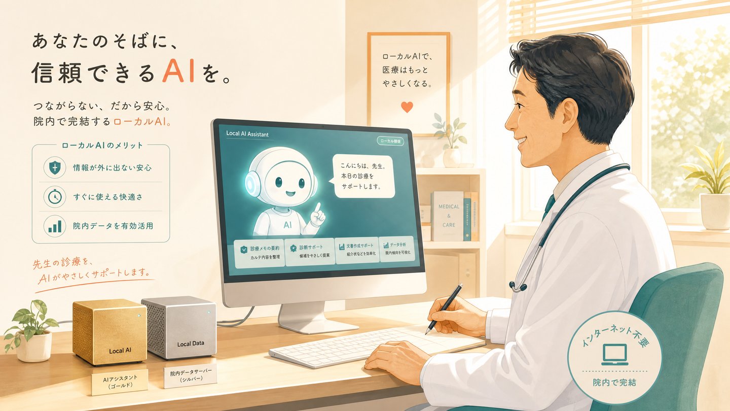 医師がローカルAIを診療に活用しているイラスト