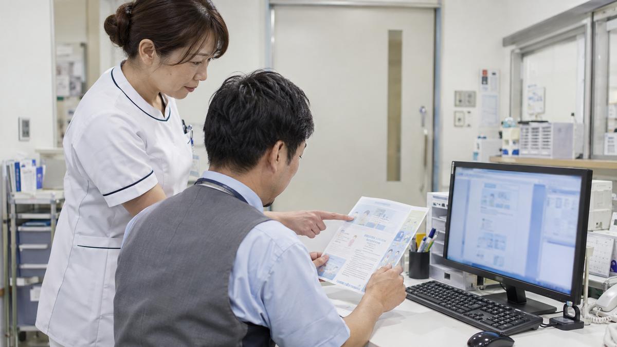 院内広報の原稿と、AIへ送るファイルの範囲を見比べる